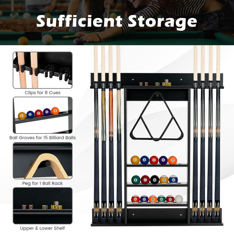 Load image into Gallery viewer, Goplus Pool Cue Rack, Wall Mounted Billiard Stick Holder, Made of Solid Pine Wood - GoplusUS
