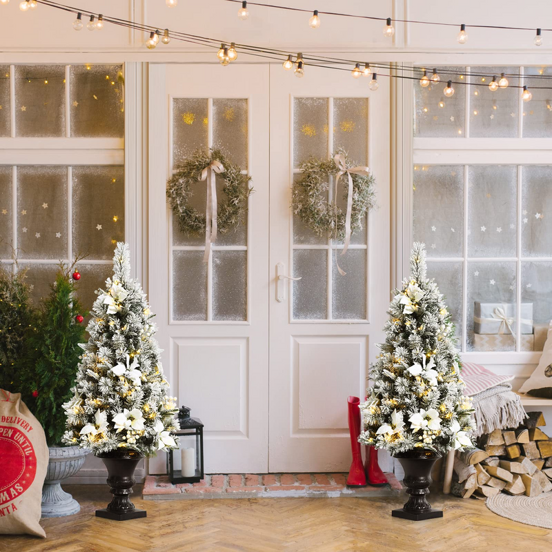 Load image into Gallery viewer, Goplus Flocked White Christmas Tree for Entrances, Pre-lit Artificial Xmas Tree w/ Warm White LED Lights - GoplusUS
