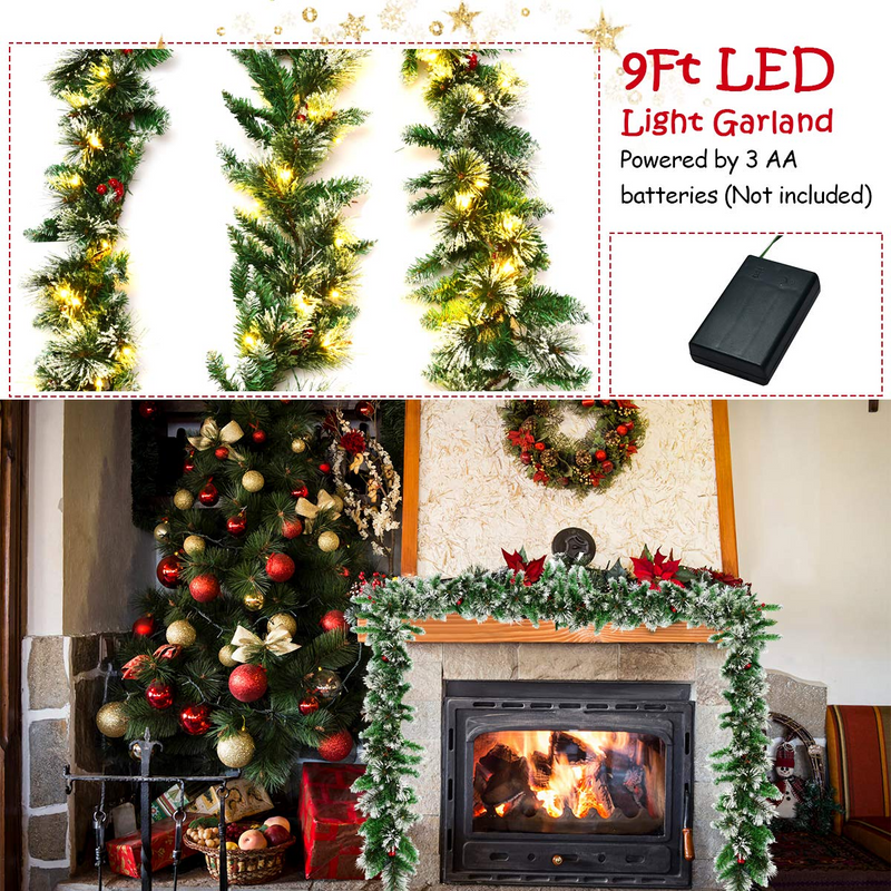 Load image into Gallery viewer, Goplus 9FT Pre-lit Christmas Garland, Artificial Christmas Pine Rattan w/Timer - GoplusUS
