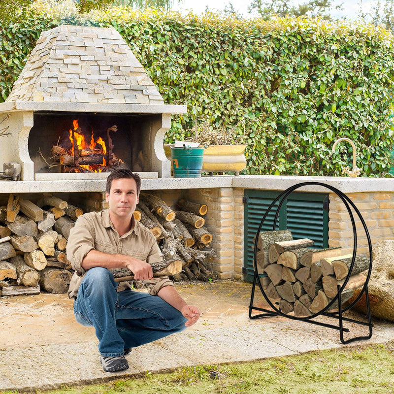 Load image into Gallery viewer, 41 Inch Firewood Log Hoop, Tubular Steel Log Holder, Heavy Duty Wood Storage Rack for Outdoor &amp; Indoor, Fireplace Pit - GoplusUS
