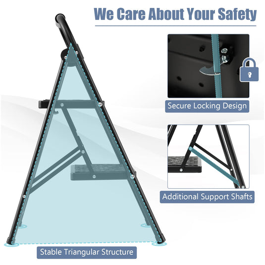 Goplus 2 Step Ladder, Folding Step Stool with Extra Wide and Anti-Slip Pedals