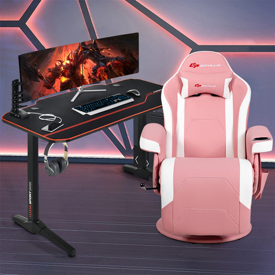 Goplus Gaming Chair and Desk Set, Racing Office Computer Chair with Headrest (Pink) - GoplusUS