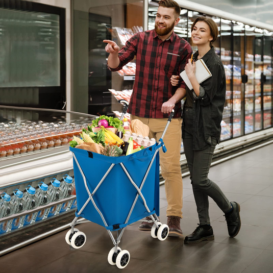 Goplus Folding Shopping Cart with Wheels, Grocery Cart with Removable Oxford Cloth Liner - GoplusUS