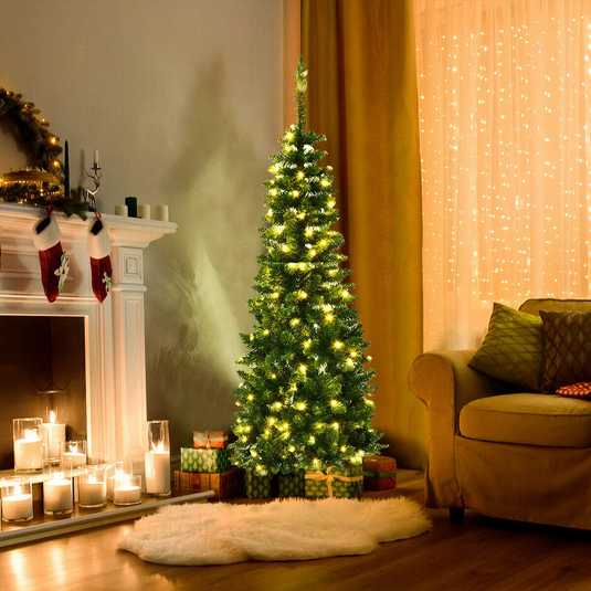 Goplus Prelit Pencil Christmas Tree, 4.5FT Premium Hinged Fir Tree - GoplusUS
