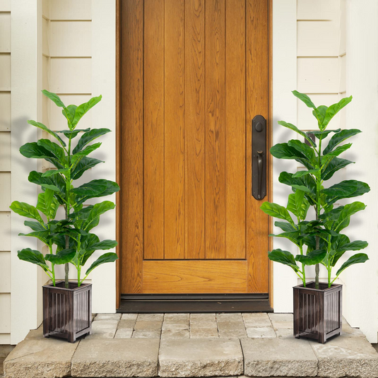 Goplus Fake Fiddle Leaf Fig Tree, 2-Pack 3.3 FT Tall Artificial Tree Greenery Plants in Pots W/40 Leaves - GoplusUS