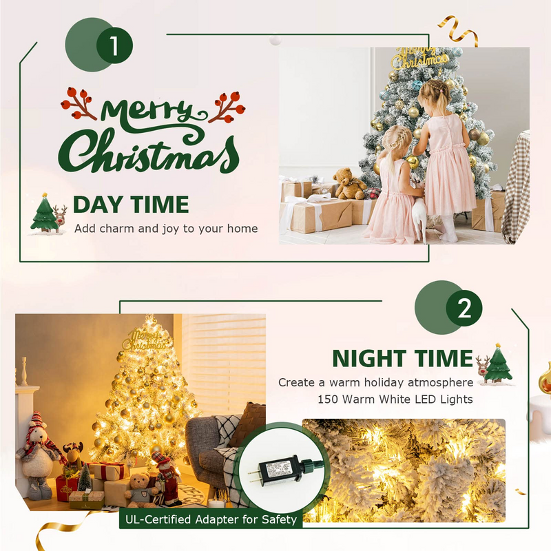 Load image into Gallery viewer, Goplus 4.5 FT Pre-Lit Snow Flocked Christmas Tree, Artificial Hinged Xmas Tree W/ 150 LED Lights - GoplusUS
