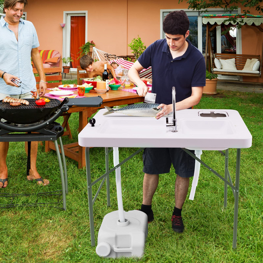 Goplus Folding Fish Cleaning Table with Dual Water Basins - GoplusUS