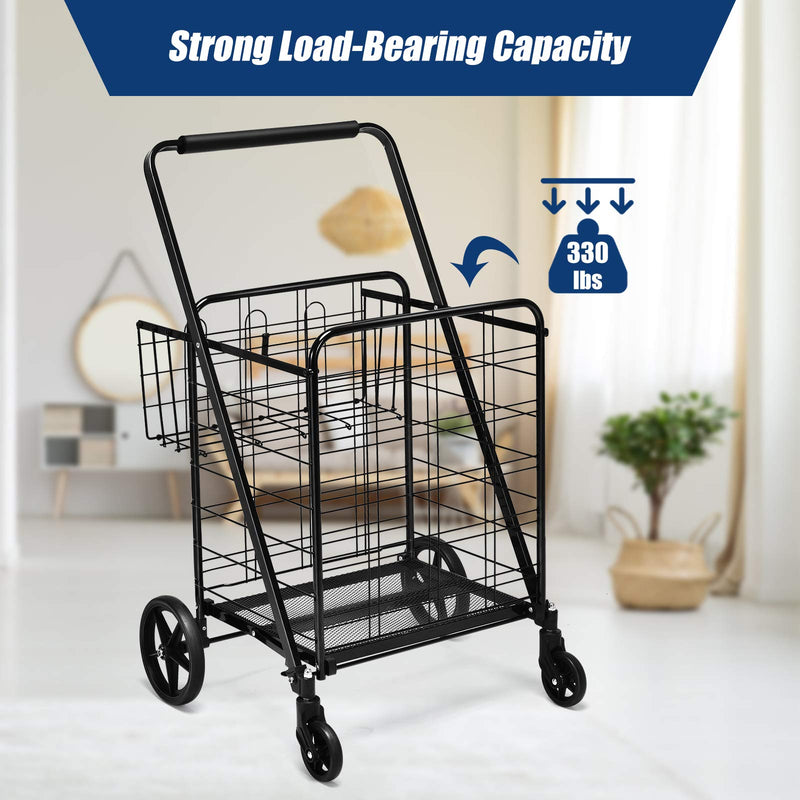 Load image into Gallery viewer, Folding Shopping Cart, Jumbo Double Basket Utility Grocery Cart 330lbs Capacity with 360 degree Rolling Swivel Wheels - GoplusUS
