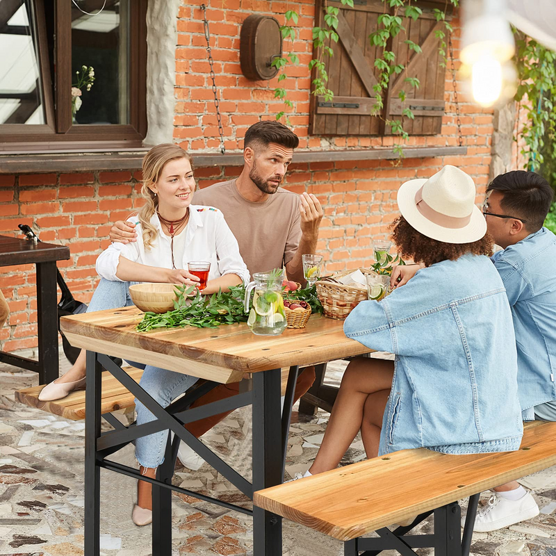 Load image into Gallery viewer, Goplus 70&quot; 3-Piece Portable Folding Picnic Table Bench Set, Portable Picnic Beer Table w/Wooden Tabletop
