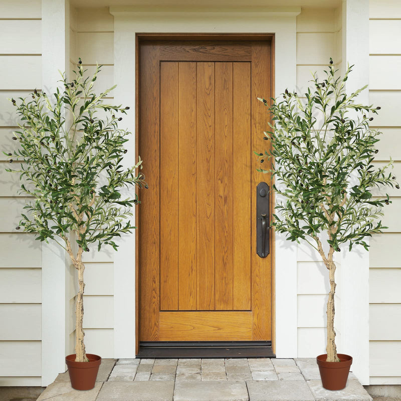 Load image into Gallery viewer, Goplus 6ft Artificial Olive Tree, Tall Fake Potted Olive Silk Tree with Planter

