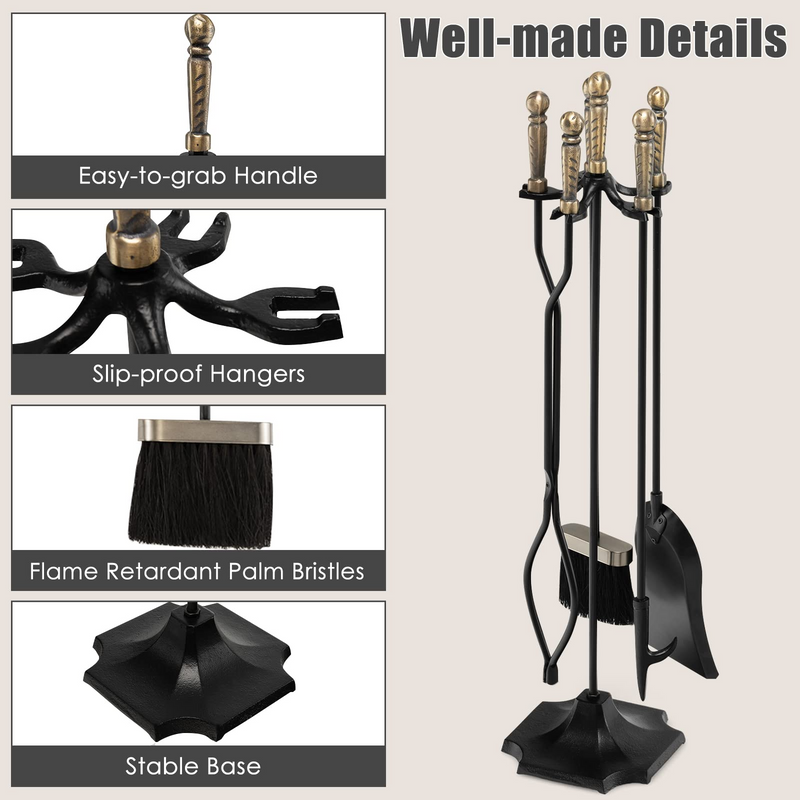 Load image into Gallery viewer, Goplus Fireplace Tool Set, Outdoor Modern Fireplace Tools with Poker, Shovel, Fire-Resistant Brush, Tong, Stand - GoplusUS
