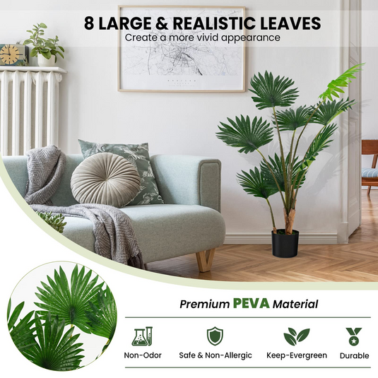 Goplus 4ft Artificial Fan Palm Tree, Fake Tropical Palm Tree with 8 Large Leaves - GoplusUS