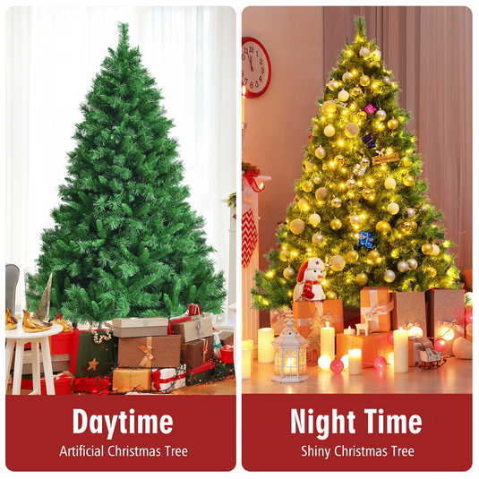 Goplus Pre-Lit Artificial Christmas Tree, Quick One Plug Hinged Xmas Pine Tree - GoplusUS