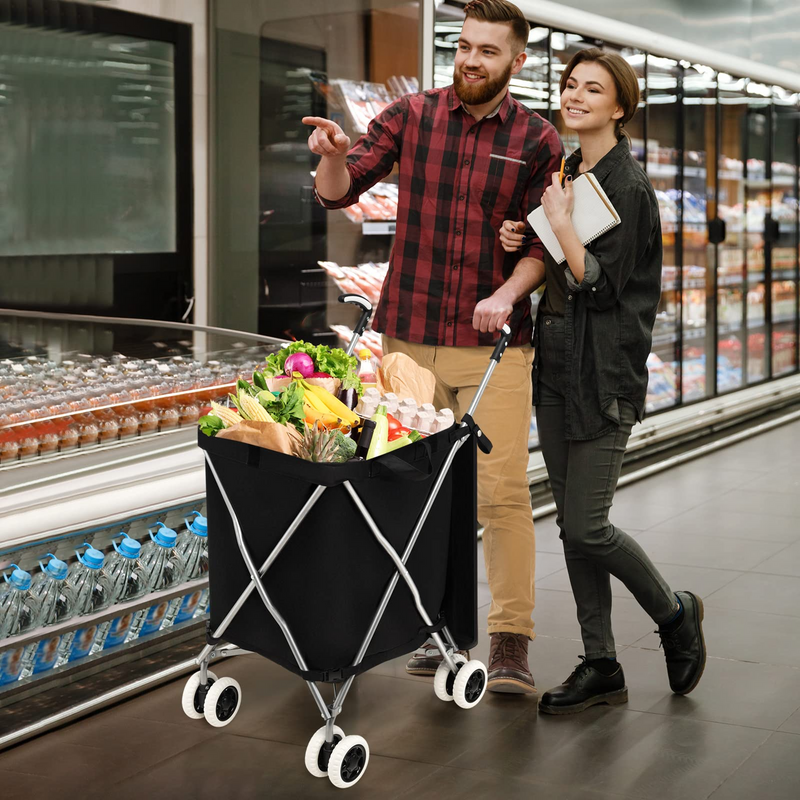 Load image into Gallery viewer, Goplus Folding Shopping Cart with Wheels, Grocery Cart with Removable Oxford Cloth Liner - GoplusUS
