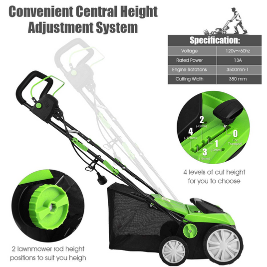 Goplus 2-in-1 Corded Lawn Dethatcher with 4 Cutting Heights - GoplusUS