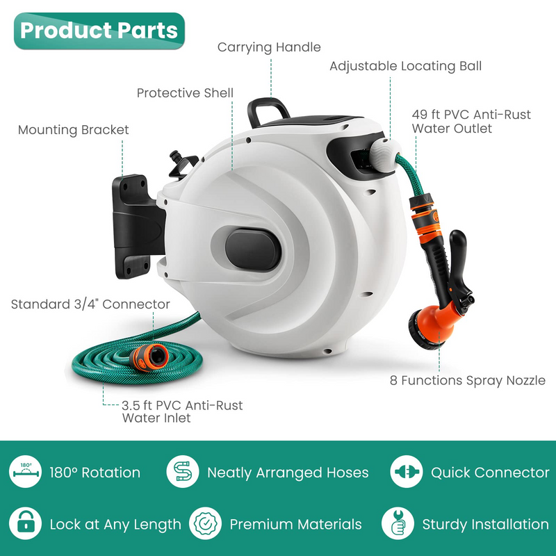 Load image into Gallery viewer, Goplus Retractable Garden Hose Reel, 1/2&quot; x 52.5 FT Wall Mounted Hose Reel with Auto Rewind - GoplusUS
