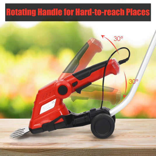 7.2V Cordless Grass Shear + Hedge Trimmer w/Wheeled Extension Pole and Rechargeable Battery - GoplusUS