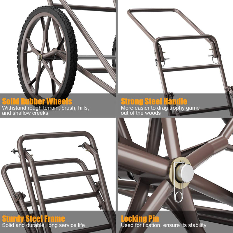 Load image into Gallery viewer, Folding Deer Game Cart Larger Capacity 500lbs Hauler Utility Gear Dolly Cart Hunting Accessories - GoplusUS
