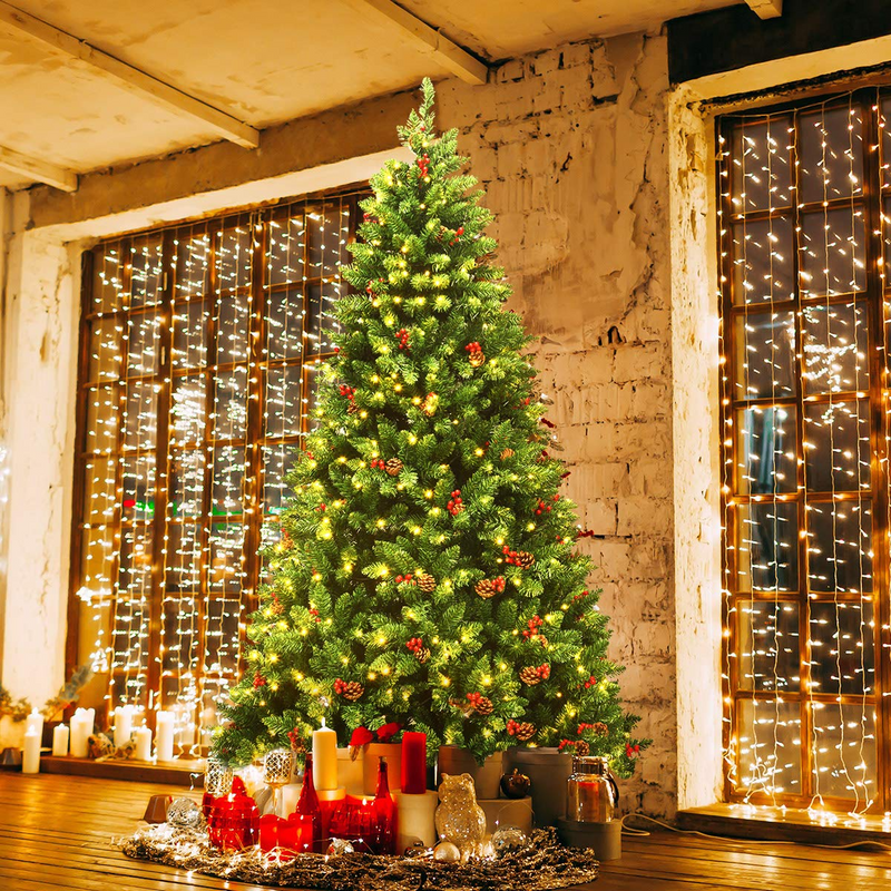 Load image into Gallery viewer, Goplus 7.5FT Pre-Lit Christmas Tree with 550 LED Lights, Hinged Artificial Christmas Tree with 1526 Branch Tips - GoplusUS
