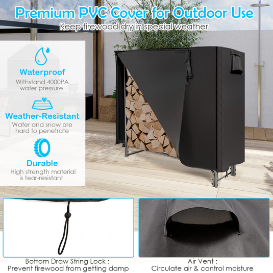 Goplus 4FT Firewood Rack Outdoor with Cover, Heavy Duty Firewood Log Holder - GoplusUS