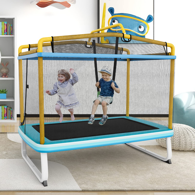 Load image into Gallery viewer, Goplus 3-in-1 6FT Kids Trampoline with Swing and Horizontal Bar, Mini Toddler Trampoline w/ Enclosure Safety Net - GoplusUS
