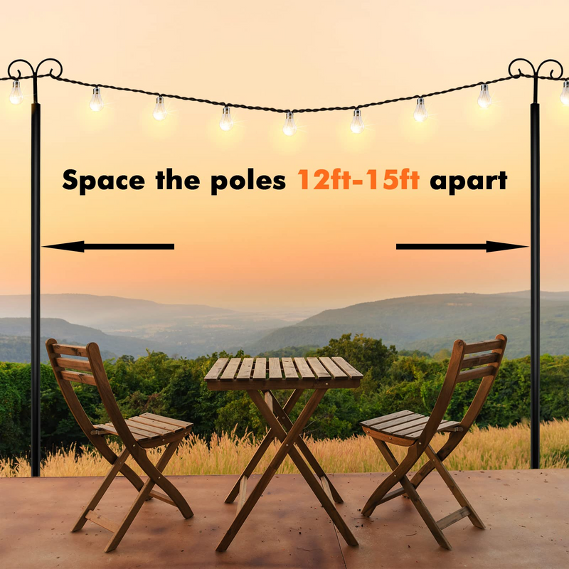 Load image into Gallery viewer, Goplus String Light Pole for Outside, 2 Pack 8ft / 10 ft Outdoor Metal Poles with Hooks for Hanging String Lights - GoplusUS
