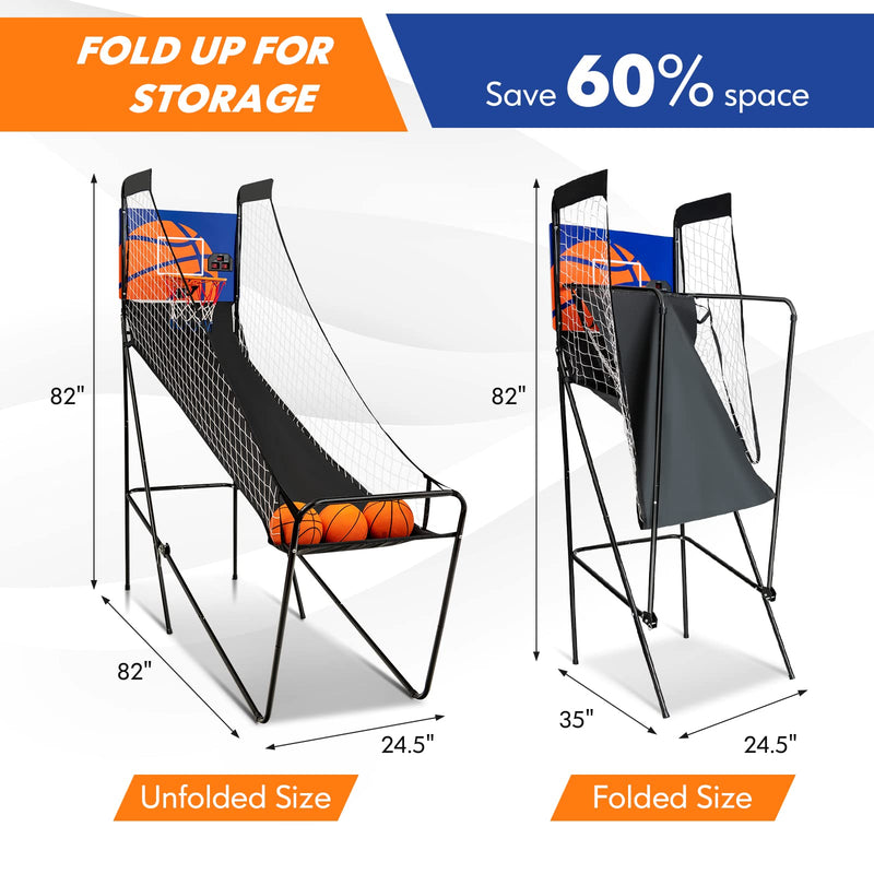 Load image into Gallery viewer, Goplus Foldable Indoor Basketball Arcade Game, Electronic Basketball Single Shootout Games Machine with 3 Balls - GoplusUS
