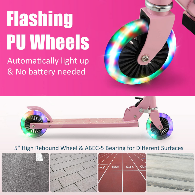 Load image into Gallery viewer, Goplus Folding Kick Scooter for Kids, 2 Light Up Flashing Wheels Scooter W/ 3 Adjustable Heights, Rear Brake System - GoplusUS

