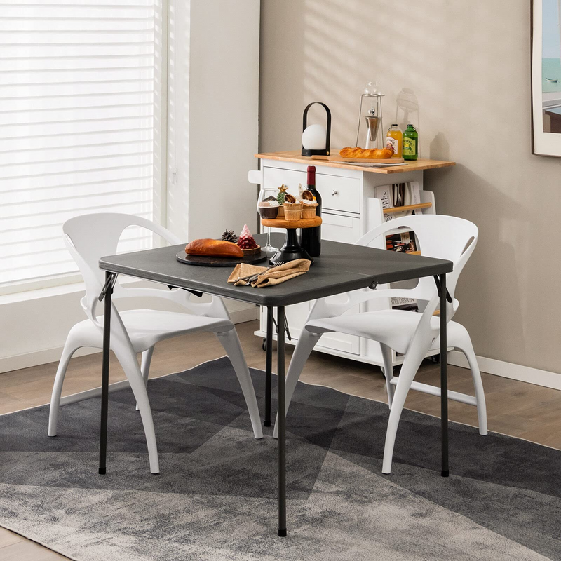 Load image into Gallery viewer, Goplus 34&quot; Square Folding Table, Foldable Plastic Card Table, Portable Fold Up Table w/Handle, White Outdoor Utility Bi-Folding Commercial Table for Picnic - GoplusUS
