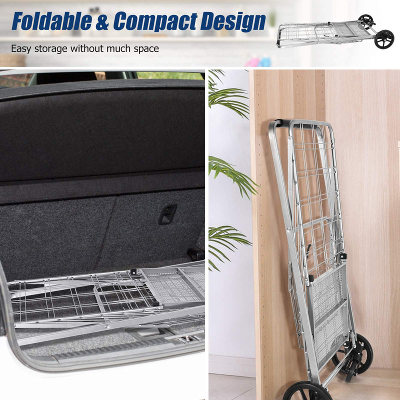 Load image into Gallery viewer, Folding Shopping Cart, Jumbo Double Basket Utility Grocery Cart 330lbs Capacity with 360 degree Rolling Swivel Wheels - GoplusUS
