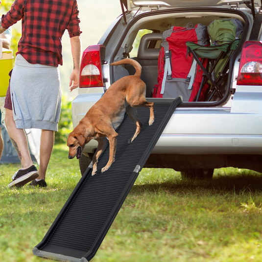 Goplus Dog Car Ramp, 63 Inch Folding Portable Pet Ramp for Large Dogs SUV Truck Bed w/ Side Rails & Safety Lock & Non-Slip Surface & Carry Handle - GoplusUS