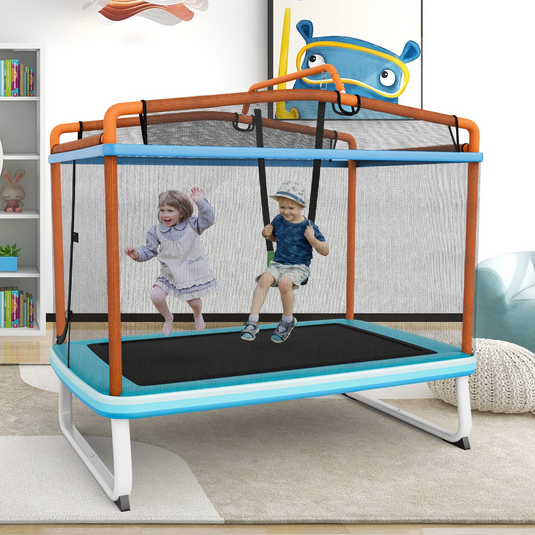 Goplus 3-in-1 6FT Kids Trampoline with Swing and Horizontal Bar, Mini Toddler Trampoline w/ Enclosure Safety Net - GoplusUS