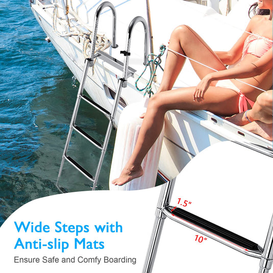 4-Step Boat Ladder, Folding Telescoping Pontoon Ladder with Pedal Handrail for Boat Yacht Dock - GoplusUS