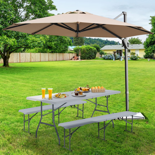 Goplus 6 FT 3-Piece Portable Picnic Table Bench Set, Weather-Resistant Plastic Folding Picnic Tables with Benches