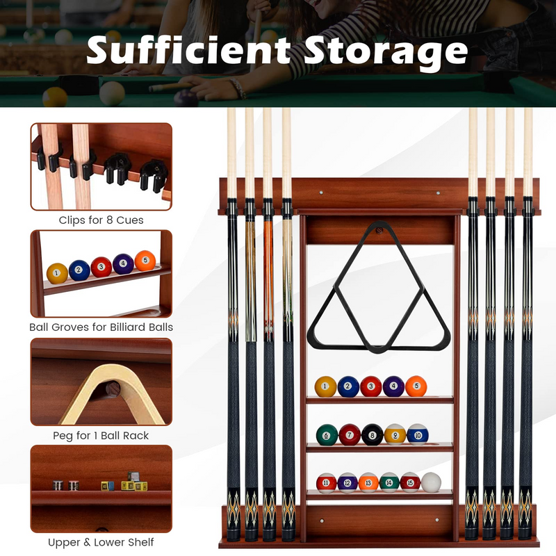 Load image into Gallery viewer, Goplus Pool Cue Rack, Wall Mounted Billiard Stick Holder, Made of Solid Pine Wood - GoplusUS
