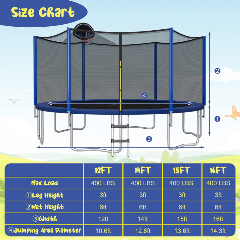Load image into Gallery viewer, Goplus Outdoor Trampoline, 12FT/ 14FT/ 15FT/ 16FT ASTM Approved Trampoline
