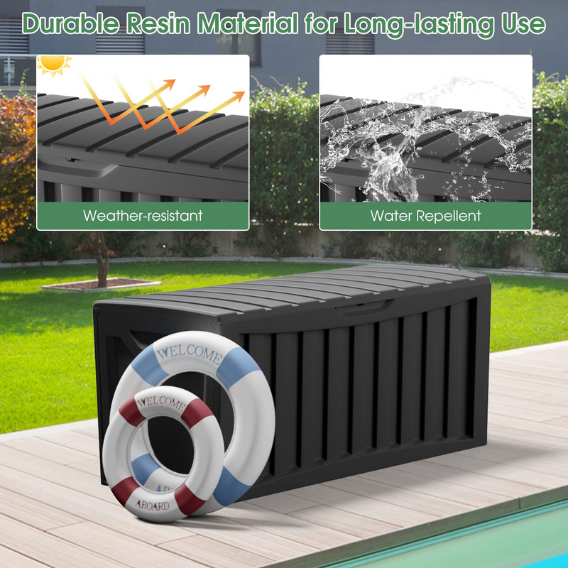 Load image into Gallery viewer, Goplus 90 Gallon Deck Box, Outdoor Resin Storage Box with Lockable Lid for for Cushions &amp; Patio Furniture - GoplusUS
