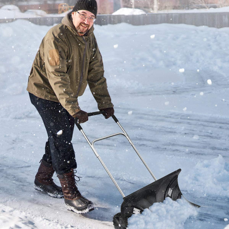 Load image into Gallery viewer, Goplus Rolling Snow Pusher Shovel, Handle Adjustable Snow Removal Tool, Manual Push Plow with 6-inch Wheels for Walkways - GoplusUS
