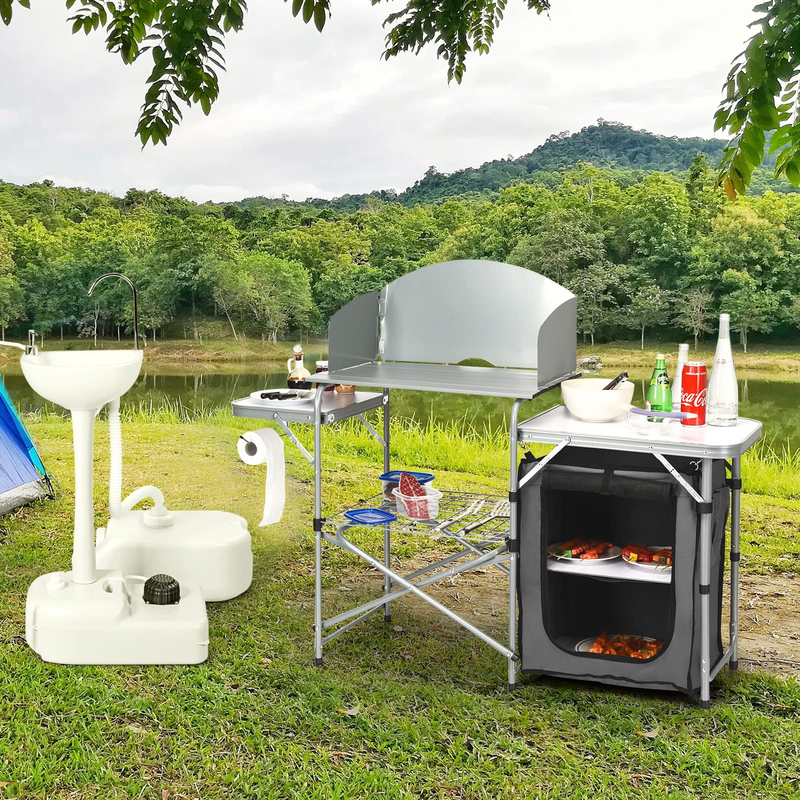 Load image into Gallery viewer, Folding Grill Table with Storage, Aluminum Outdoor Camping Kitchen Table with 26&#39;&#39; Tabletop - GoplusUS
