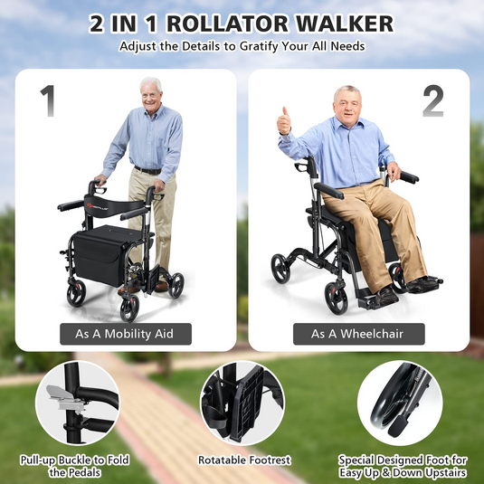 Goplus 2 in 1 Folding Rollator Walker, 4 Wheel Medical Walker with Seat - GoplusUS