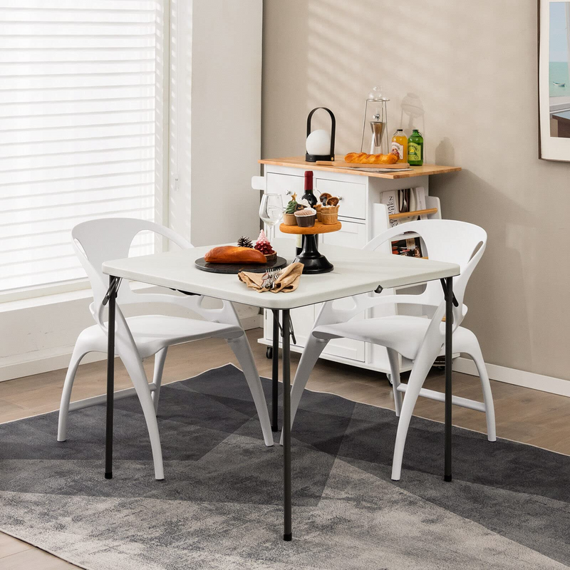 Load image into Gallery viewer, Goplus 34&quot; Square Folding Table, Foldable Plastic Card Table, Portable Fold Up Table w/Handle, White Outdoor Utility Bi-Folding Commercial Table for Picnic - GoplusUS
