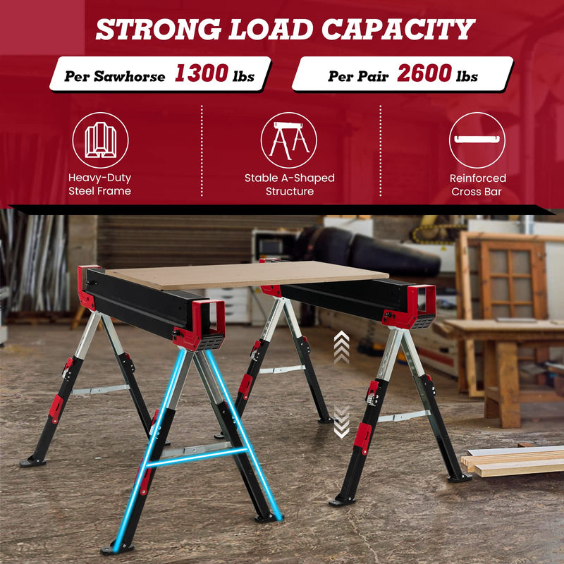 Load image into Gallery viewer, Goplus 2 Pack Folding Saw Horses, Heavy Duty Steel Sawhorse w/24闂傚倸鍊搁崐宄懊归崶顒€纾婚柟鐗堟緲绾惧潡鏌曢崼婵囧闁哄棙绮撻弻銊╂偄閸濆嫅銏ゆ煛閸曗晛鍔﹂柡?32.5闂傚倸鍊搁崐宄懊归崶顒€纾婚柟鐗堟緲绾惧潡鏌曢崼婵囧闁哄棙绮撻弻銊╂偄閸濆嫅銏ゆ煛閸曗晛鍔﹂柡?Adjustable Height, 2x4 Supporting Arms - GoplusUS
