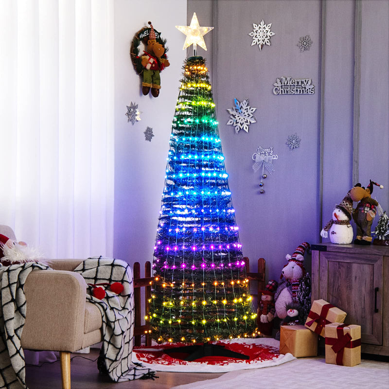 Load image into Gallery viewer, Goplus 6 FT Pop Up Christmas Tree, Pre-Lit Collapsible Xmas Tree with 282 RGB LED Lights
