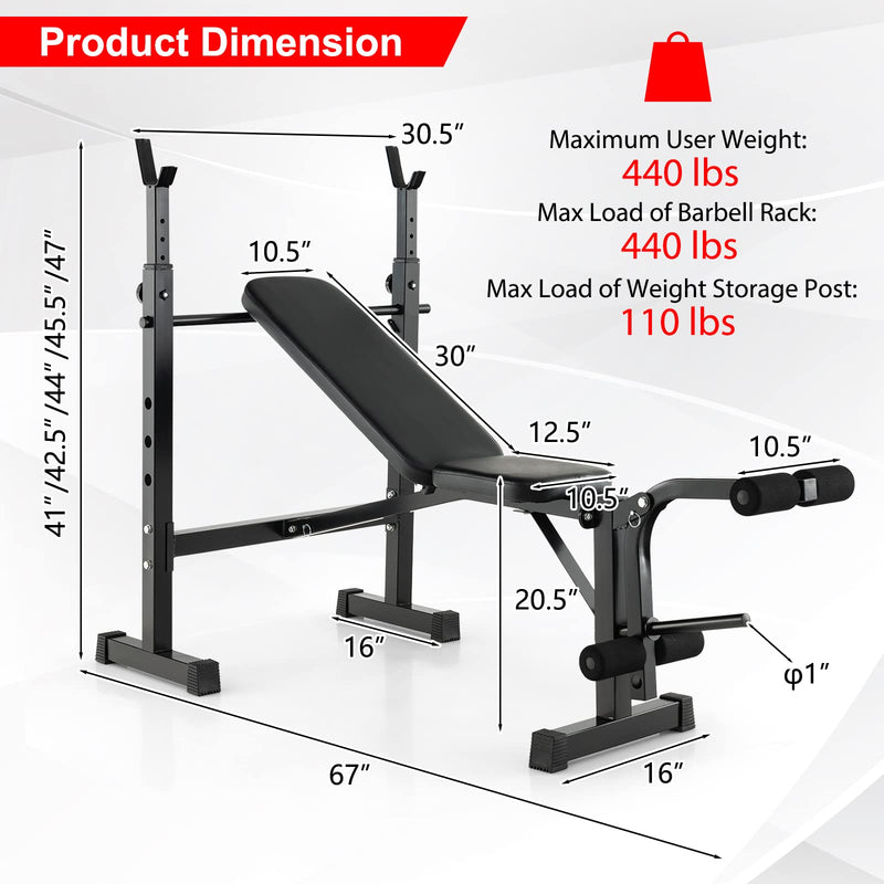 Load image into Gallery viewer, Goplus Adjustable Olympic Weight Bench Barbell Rack Set, Foldable Workout Bench Press Set with Leg Developer
