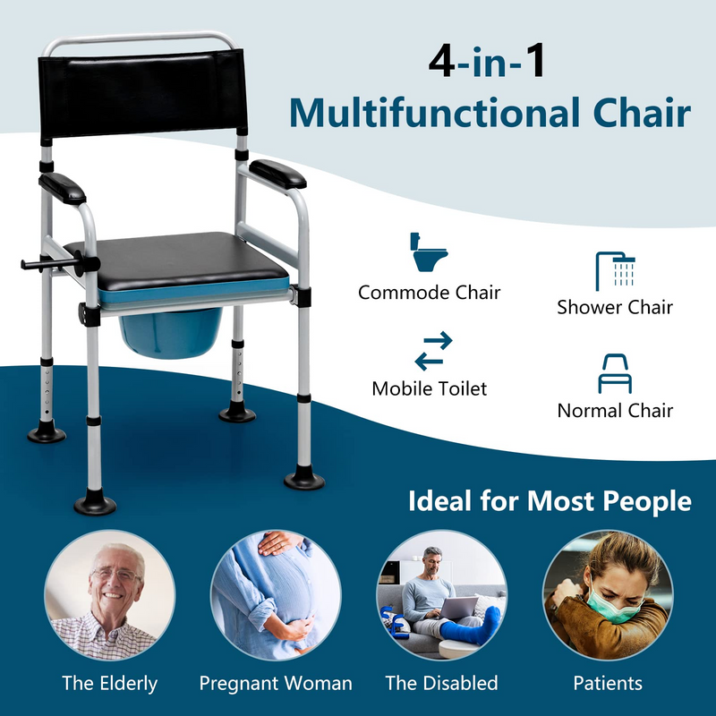 Load image into Gallery viewer, Goplus 4-in-1 Bedside Commode, Folding Toilet Bedside Shower Chair with Detachable Bucket - GoplusUS
