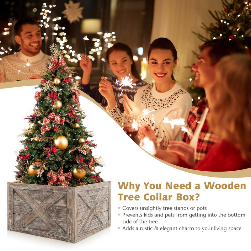 Load image into Gallery viewer, Goplus Wooden Tree Collar Box, 100% Solid Wood Farmhouse Tree Box, Rustic Christmas Tree Skirt - GoplusUS
