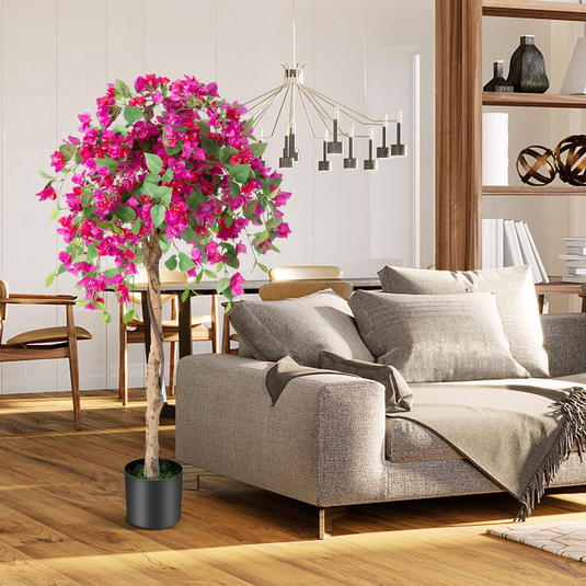 Goplus 4.5FT Bougainvillea Artificial Tree, Fake Potted Plant w/ 312 Flowers - GoplusUS