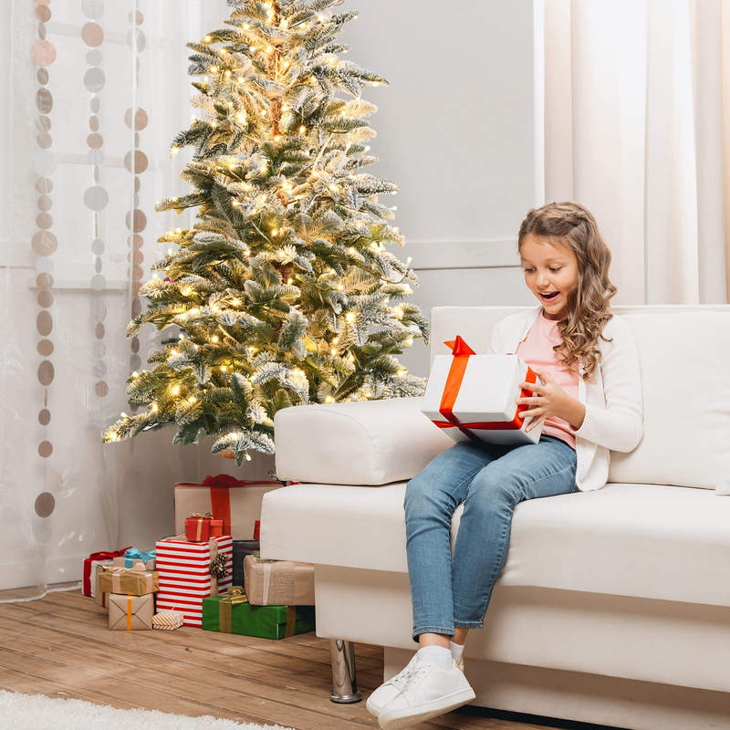 Load image into Gallery viewer, Goplus 6ft Pre-lit Pencil Christmas Tree, Snow Flocked Artificial Slim Tree w/ 250 Warm White LED Lights - GoplusUS

