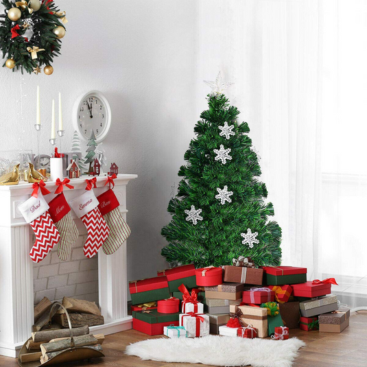 Artificial Pre-Lit Christmas Tree Fiber Optic Tree with Metal Stand, Xmas Tree for Holiday Decor - GoplusUS