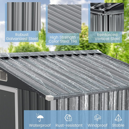 Goplus 6' x 4' Outdoor Storage Shed, Weather-Resistant Galvanized Metal Tool House